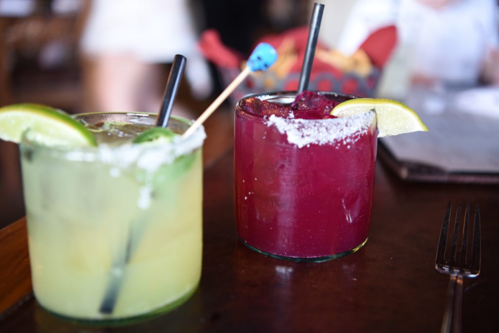Prickly pear Margarita and classic Margarita on a glass