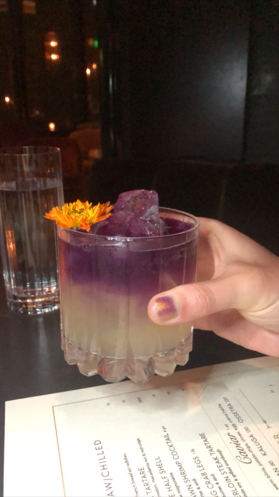 purple and yellow cocktail maple and ash