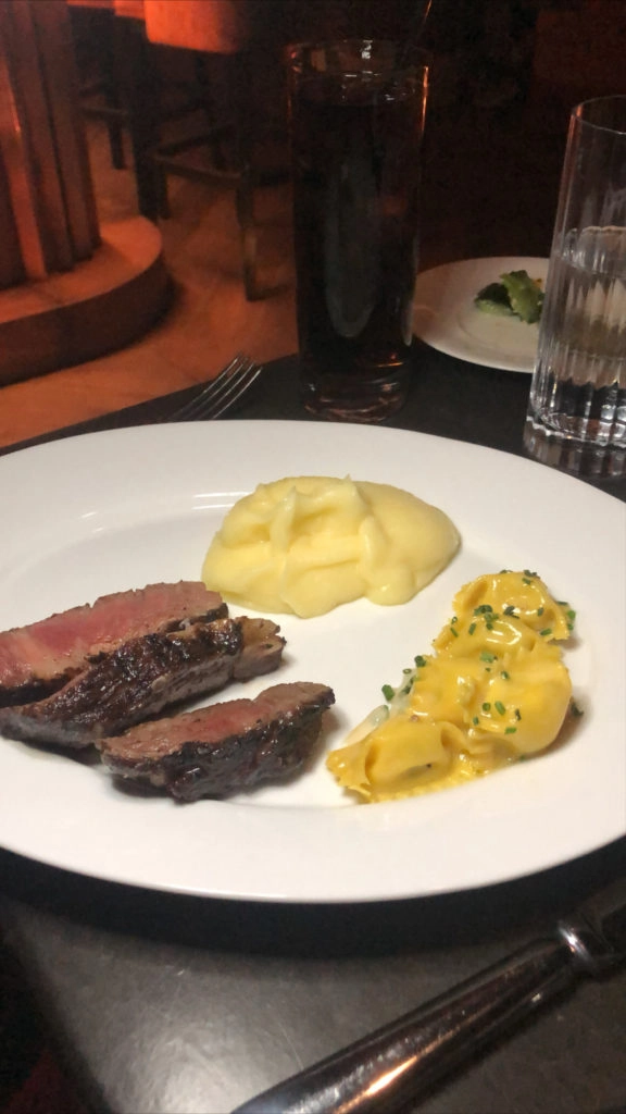 steak, potatoes and pasta