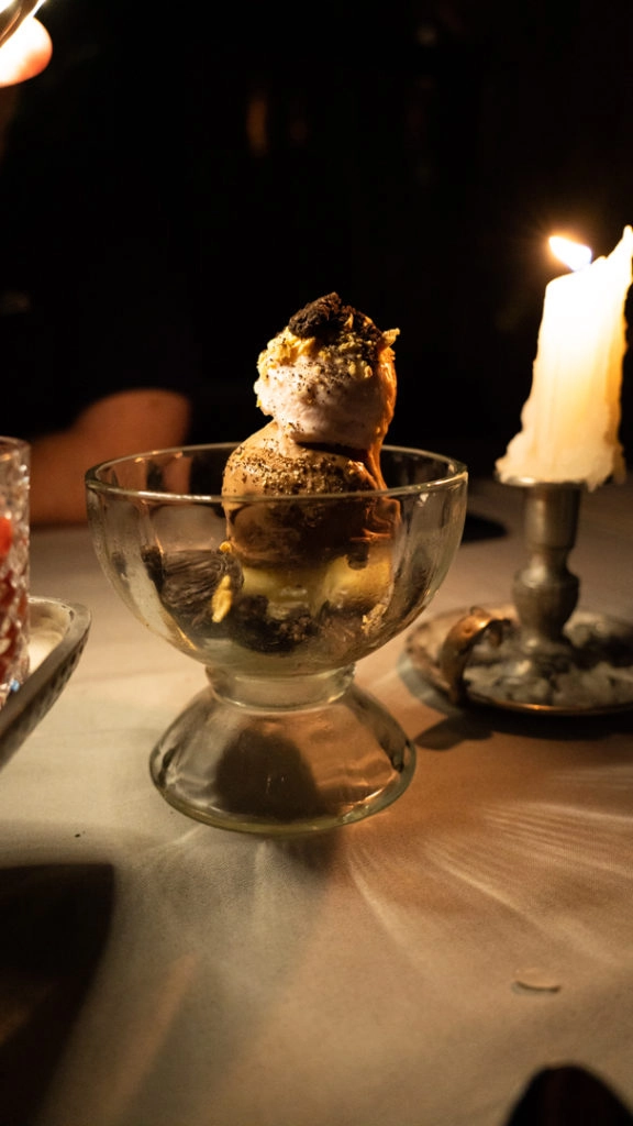 ice cream on a glass bowl