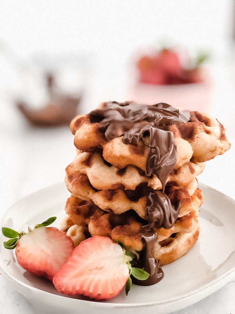 Liege waffle tower, Nutella and strawberries