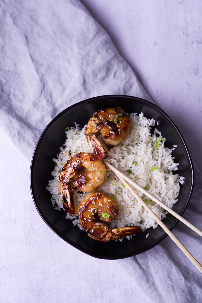 shrimp in bowl with rice