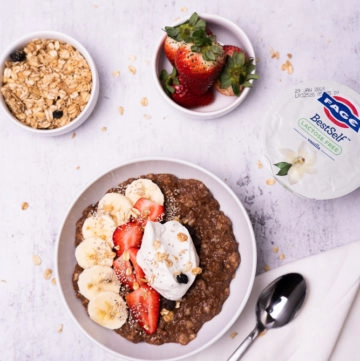 chocolate protein oatmeal in a bowl