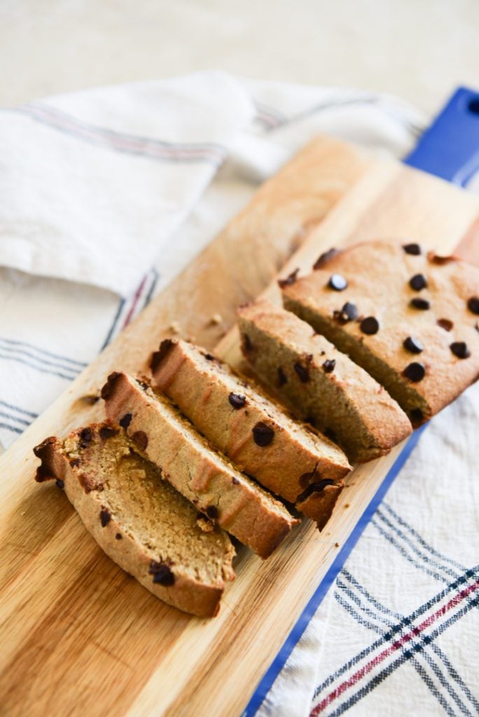 banana oat bread on chopping board