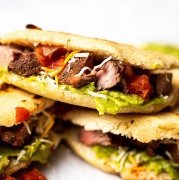 Colombian Arepas stuffed with meat, cheese, guacamole