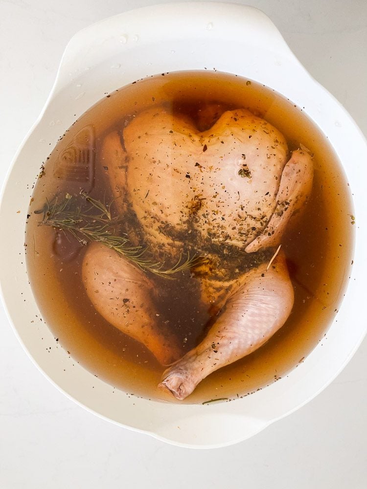 chicken in salt brine with rosemary and spices