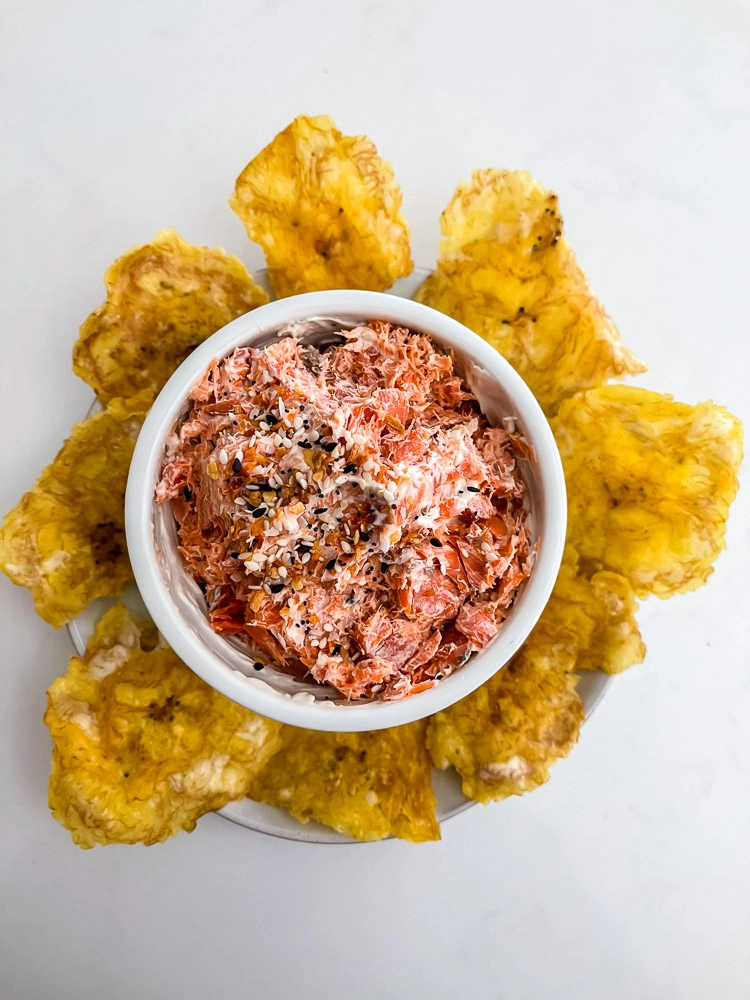 smoked salmon dip with plantain chips