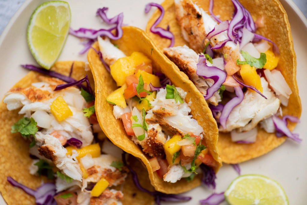 fish tacos with mango slaw