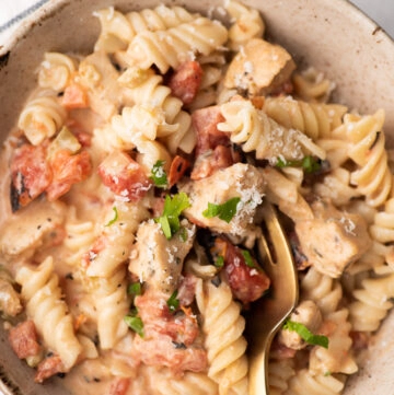 Rotini pasta in creamy sauce