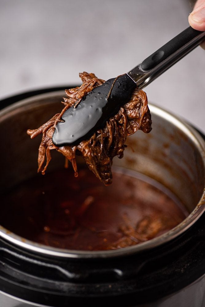 Instant pot birria with cooking utensil