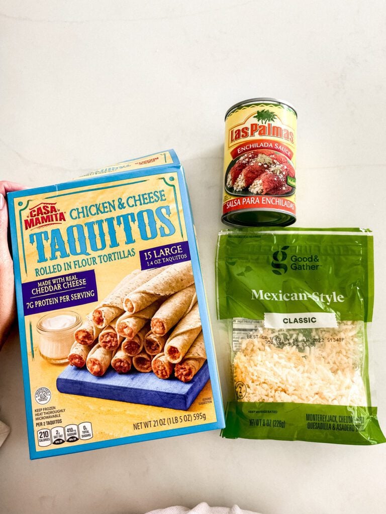 Easy Enchiladas  Frozen chimichangas from Costco Green enchilada sauce Jack cheese Onion (optional) Directions: Pour a littl…