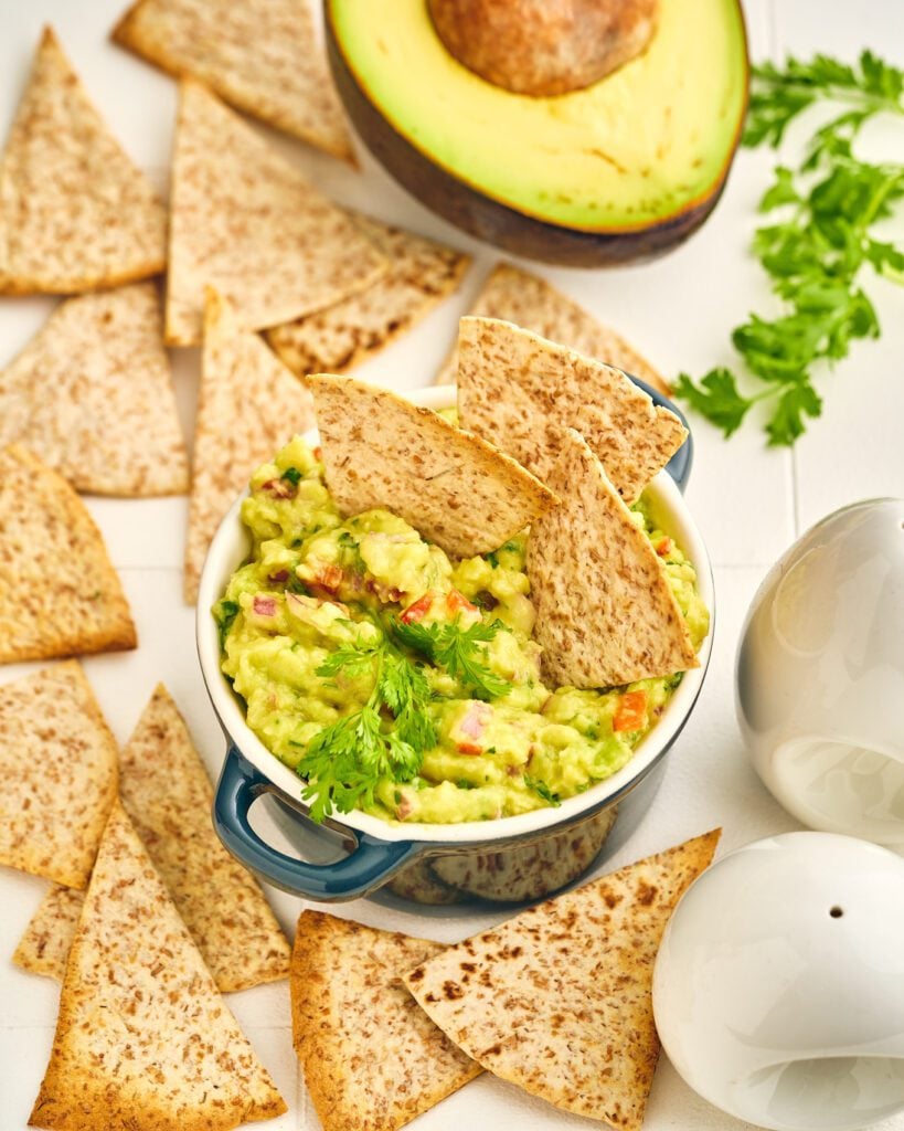 Guacamole on a bowl with tostones