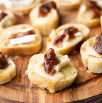 Brie with fig jam on a crostini