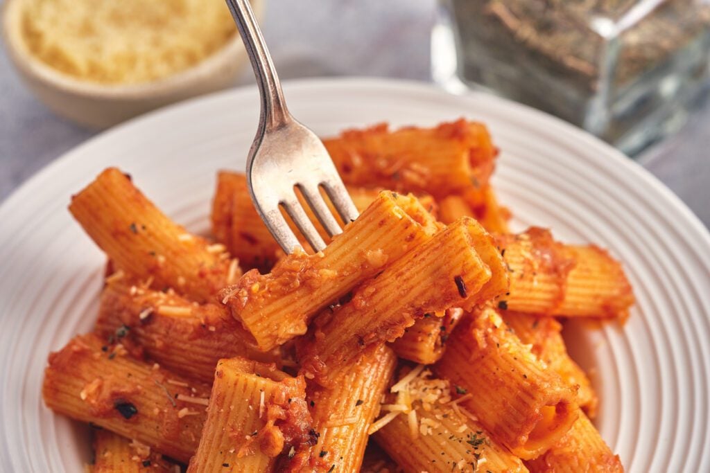 pasta on a plate with fork