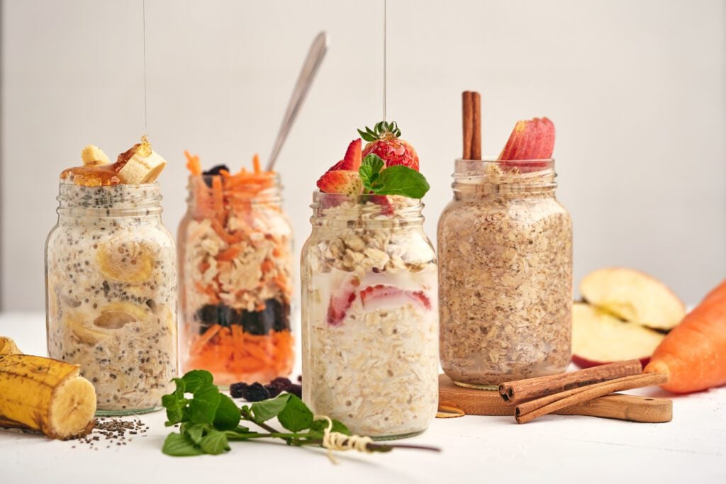 overnight oats in glass jars