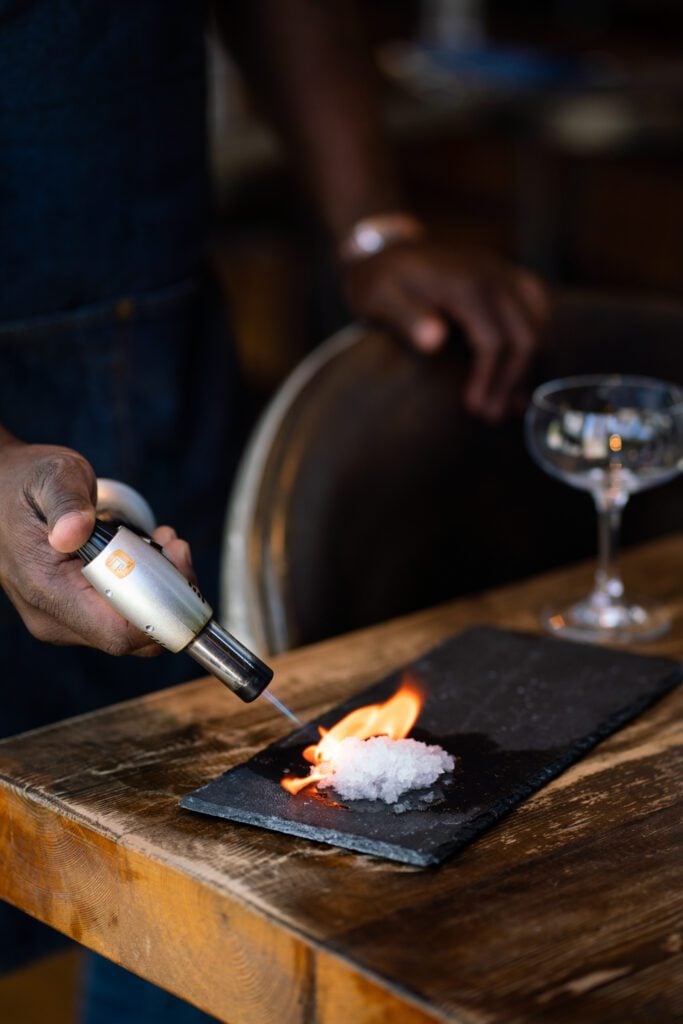 torch with salt and cocktail glass