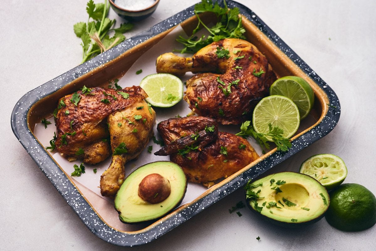 Pollo aside with limes cilantro and avocado