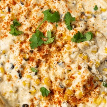 corn dip in casserole dish