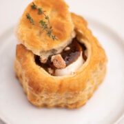 Puff pastry with brie cheese and jam.