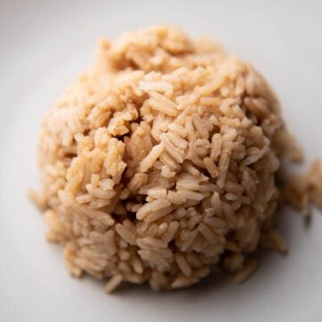 caramelized coconut rice on a plate.