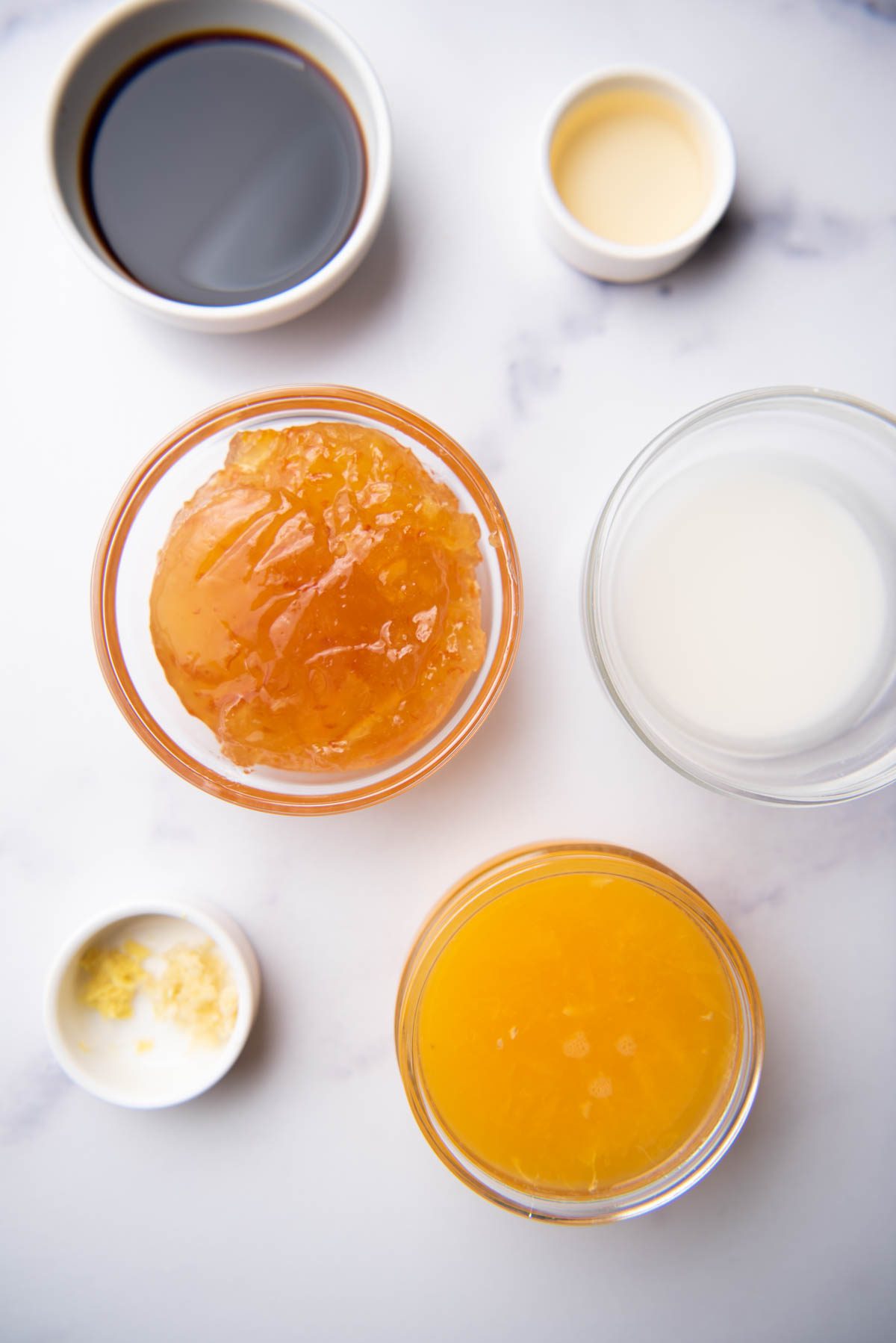 Ingredients to make orange chicken sauce.