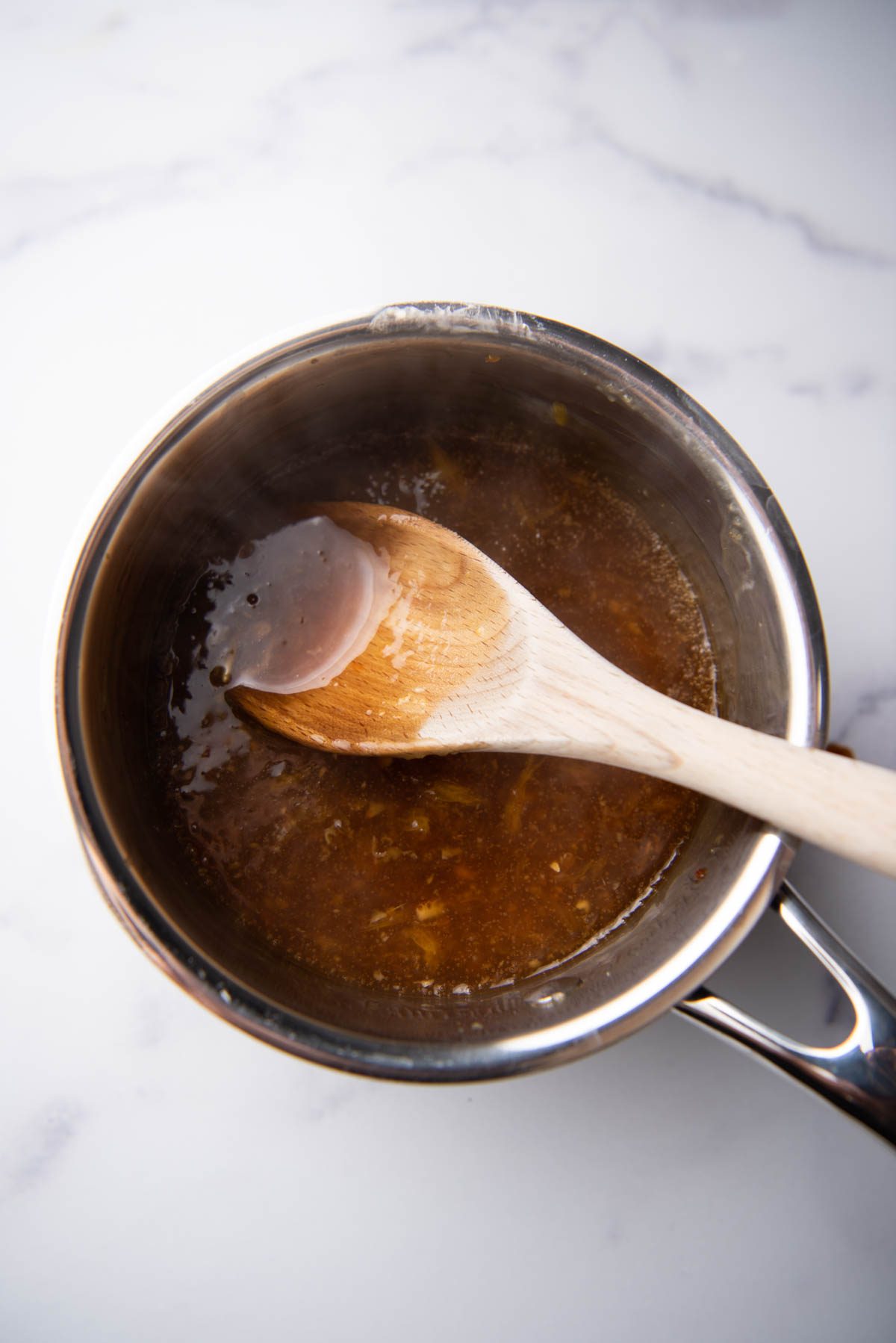 Orange chicken sauce with orange marmalade.