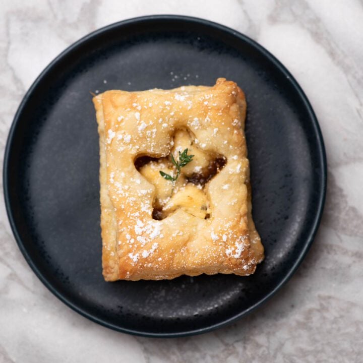 Boursin cheese in puff pastry with fig jam.