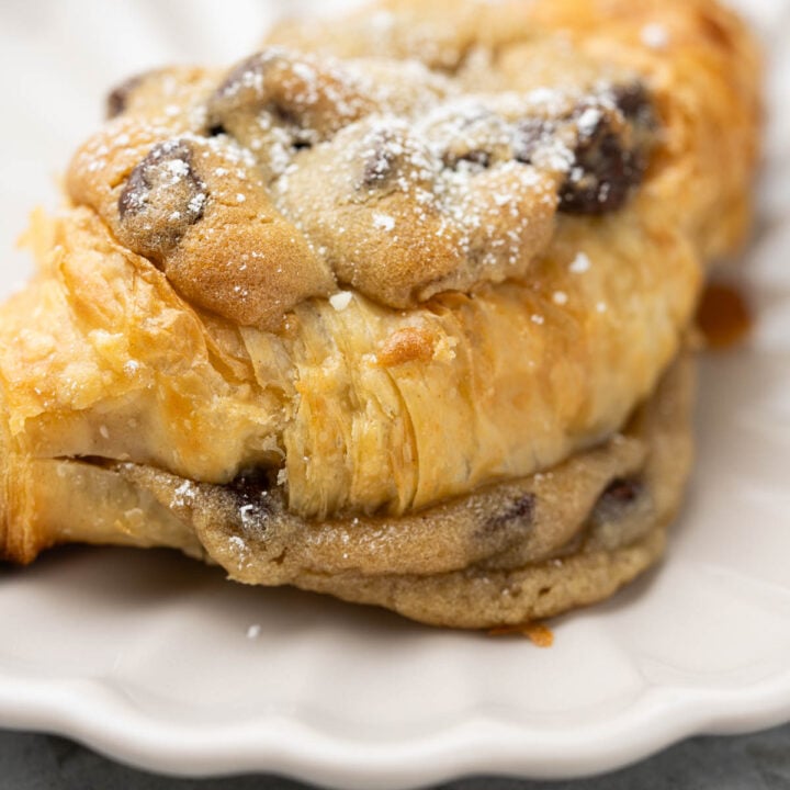 TikTok viral croissant cookie on a plate.