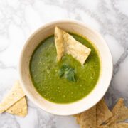 Fresh salsa verde Mexican restaurant style.