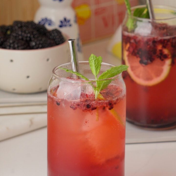 Blackberry sparkling lemonade with mint.