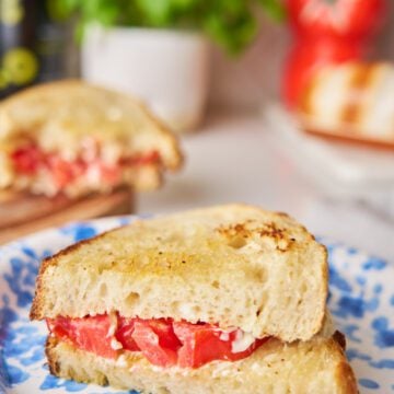 Tomato sandwich on sourdough bread.