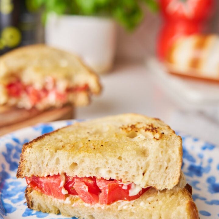 Tomato sandwich on sourdough bread.