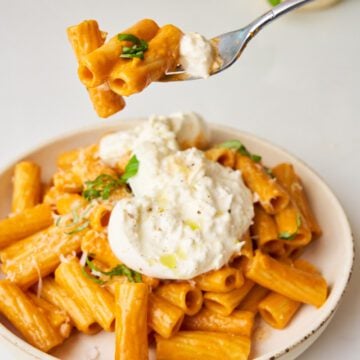 Rigatoni alla vodka with burrata.