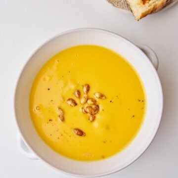 Butternut Squash Soup with pumpkin seeds.